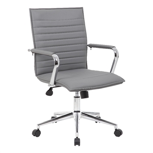 boss office modern ribbed back adjustable office desk chair with arms in gray