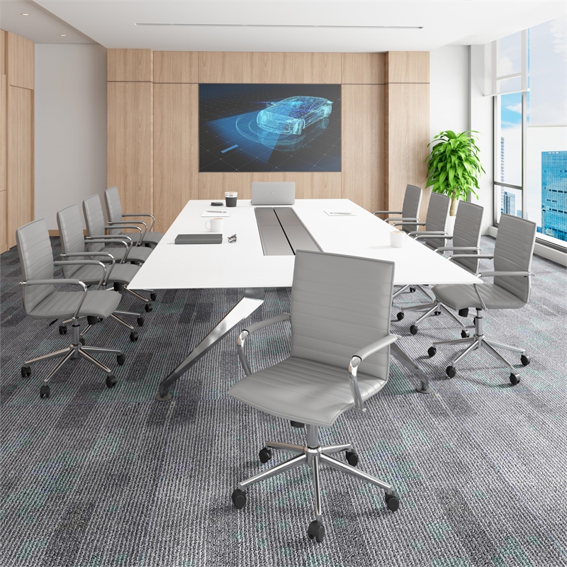 Boss Office Modern Ribbed Back Adjustable Office Desk Chair with Arms in Gray