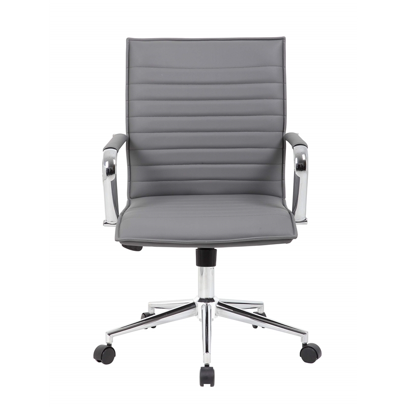 Boss Office Modern Ribbed Back Adjustable Office Desk Chair with Arms in Gray