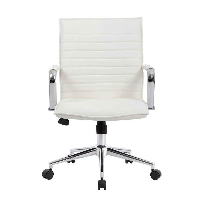 Boss Office Modern Ribbed Back Adjustable Office Desk Chair with Arms in White