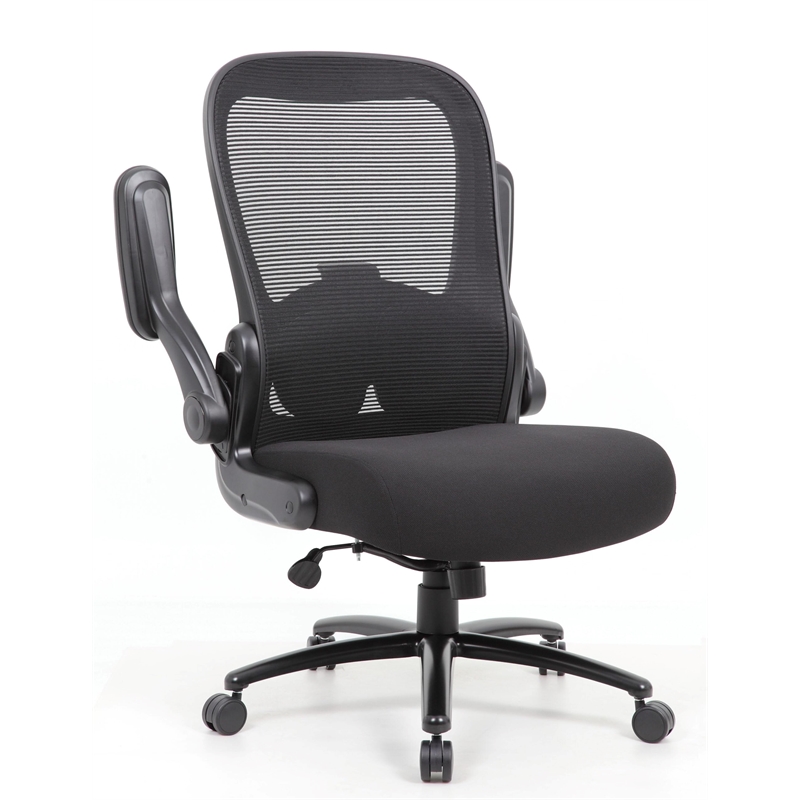 Boss Office Heavy Duty Flip Arm Mesh Task Chair 400-lb. Weight Capacity in Black