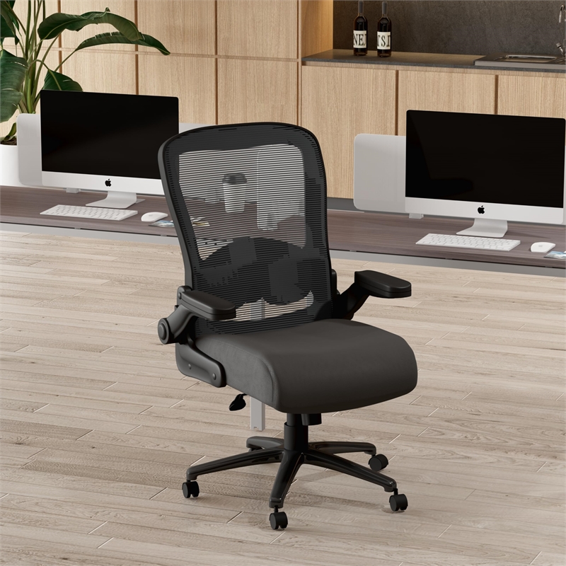 Boss Office Heavy Duty Flip Arm Mesh Task Chair 400-lb. Weight Capacity in Black