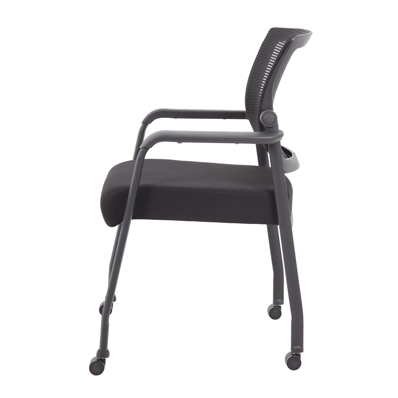Boss Office Mesh 4-Legged Vinyl Guest Chair with Casters in Black