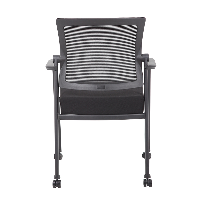 Boss Office Mesh 4-Legged Vinyl Guest Chair with Casters in Black