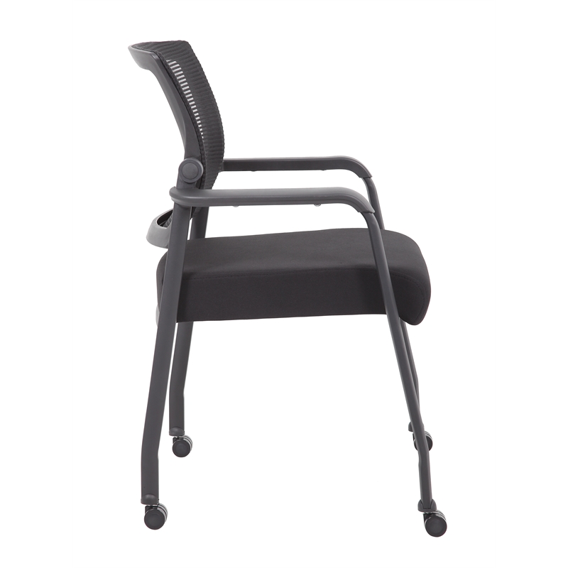 Boss Office Mesh 4-Legged Vinyl Guest Chair with Casters in Black