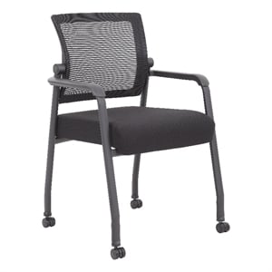 Boss Office Mesh 4-Legged Vinyl Guest Chair with Casters in Black