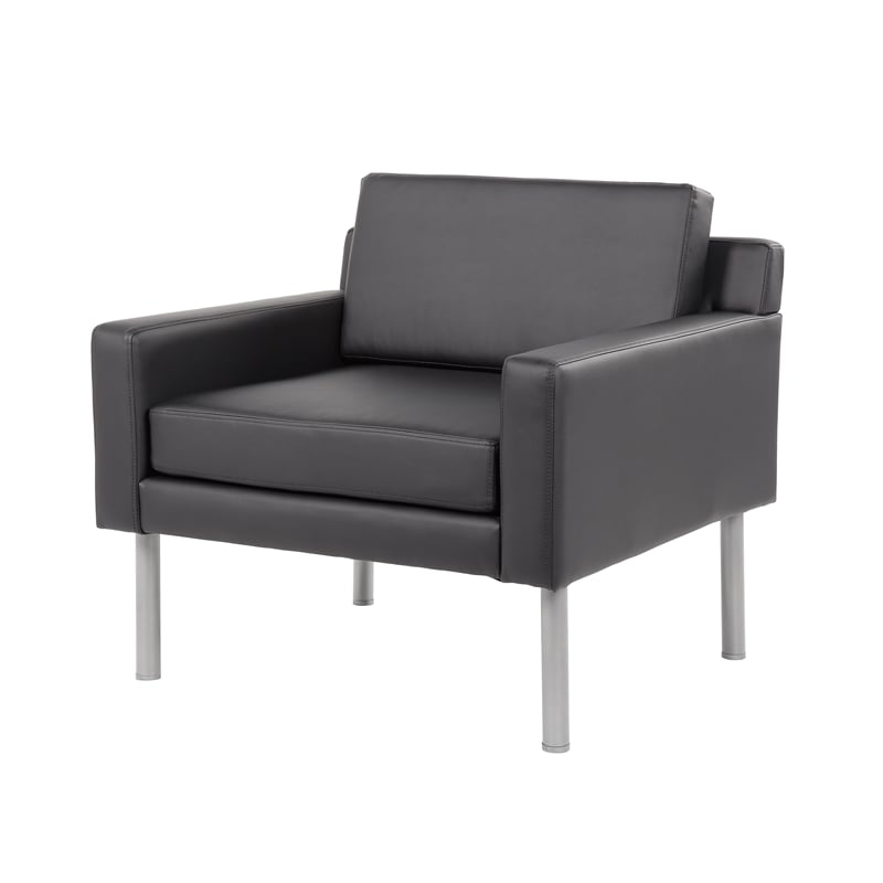 Boss Office Vinyl Upholstered Lounge Chair with Brushed Nickel Legs in Black