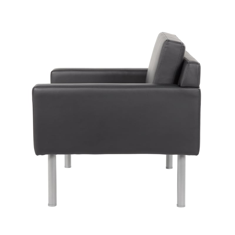 Boss Office Vinyl Upholstered Lounge Chair with Brushed Nickel Legs in Black