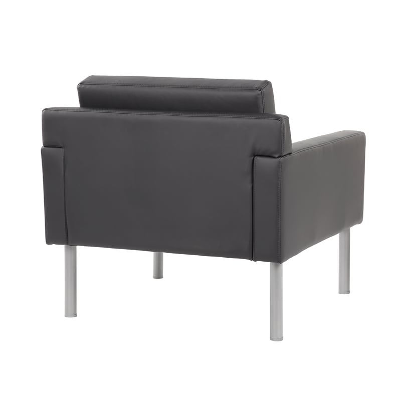 Boss Office Vinyl Upholstered Lounge Chair with Brushed Nickel Legs in Black
