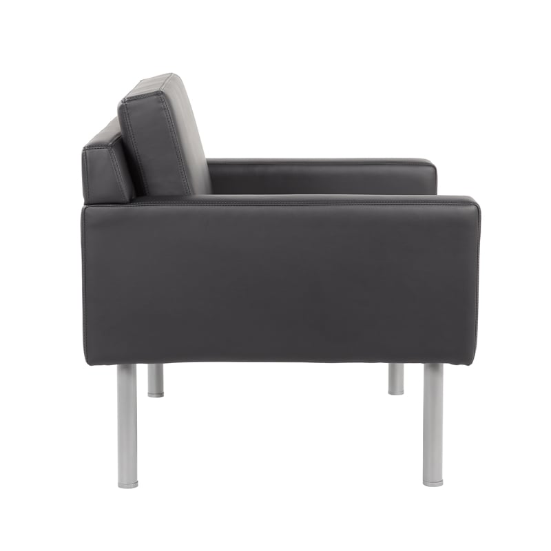 Boss Office Vinyl Upholstered Lounge Chair with Brushed Nickel Legs in Black
