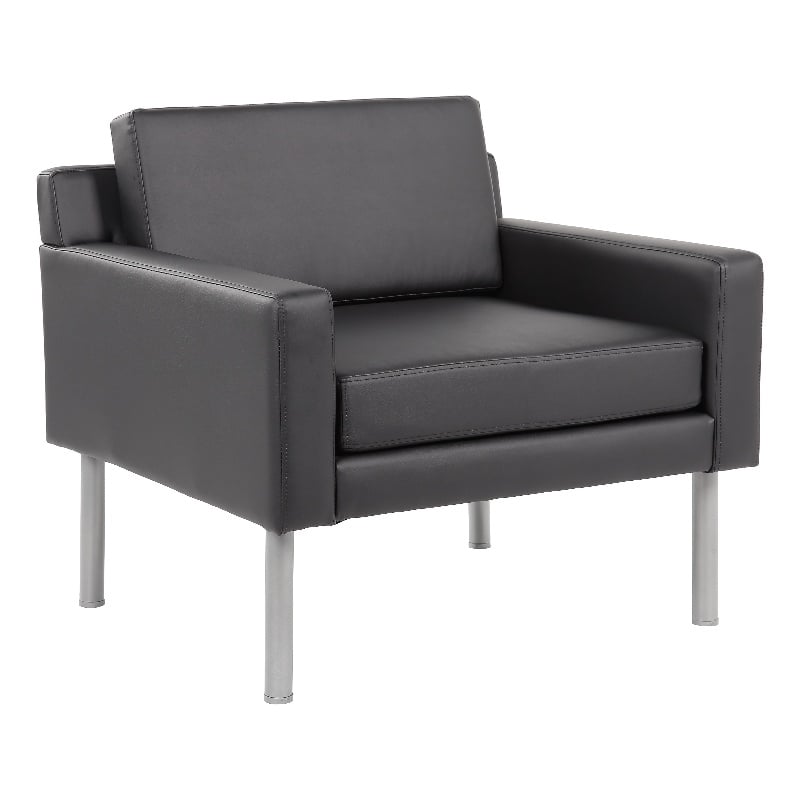 Boss Office Vinyl Upholstered Lounge Chair with Brushed Nickel Legs in Black