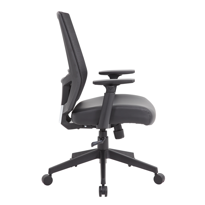 Boss Office Mesh Back Vinyl Task Chair with Synchro-Tilt in Black