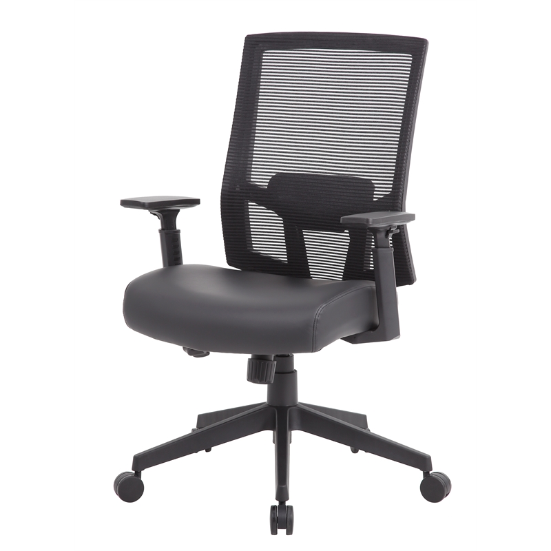 Boss Office Mesh Back Vinyl Task Chair with Synchro-Tilt in Black