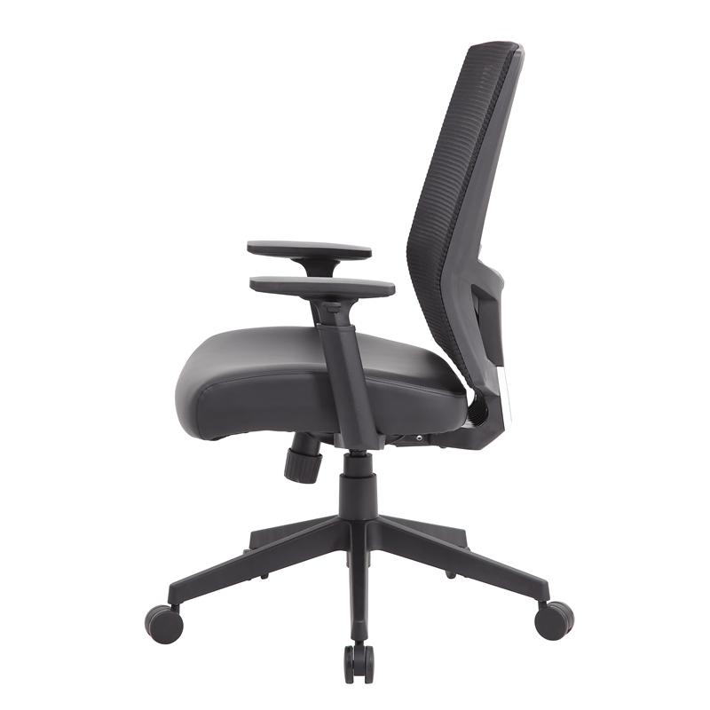 Boss Office Mesh Back Vinyl Task Chair with Synchro-Tilt in Black