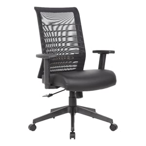 Boss Office Products Mesh Back Vinyl Task Chair with Adjustable Arm in Black