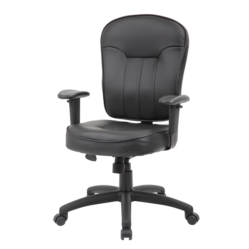 Boss Office Products Faux Leather Task Chair with Adjustable Arms in Black