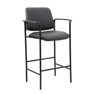 Boss Office 28.5&quot Upholstered Vinyl & Metal Stool with Arms in Black