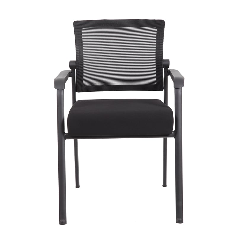 Boss Office Mesh Back Fabric Guest Chair with Steel Legs in Black