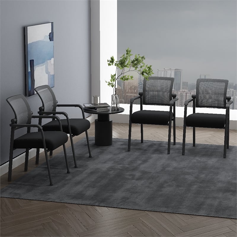 Boss Office Mesh Back Fabric Guest Chair with Steel Legs in Black