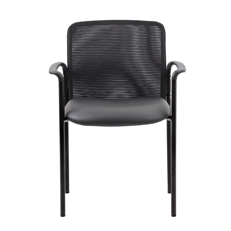 Boss Office Caressoft Mesh Back Fabric & Vinyl Guest Chair in Black