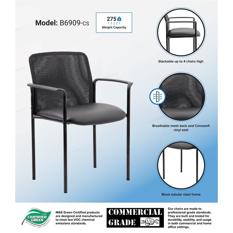 Boss Office Caressoft Mesh Back Fabric & Vinyl Guest Chair in Black