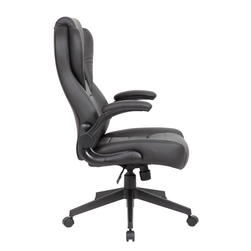 Boss Office High Back Flip Arm Vinyl Executive Chair in Black
