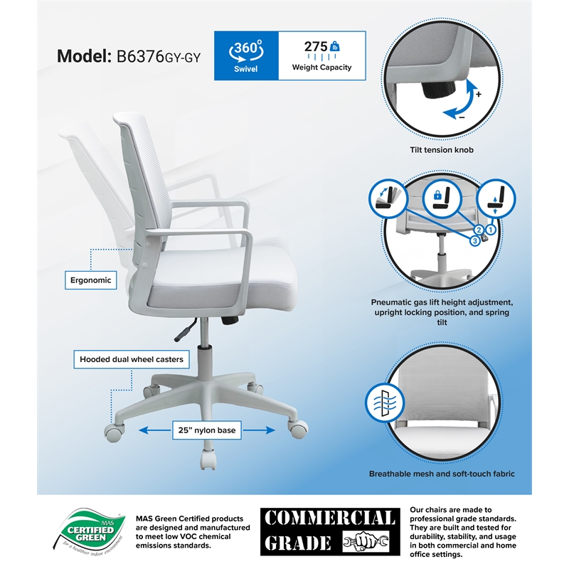 Boss Office All Gray Task Chair with Casters