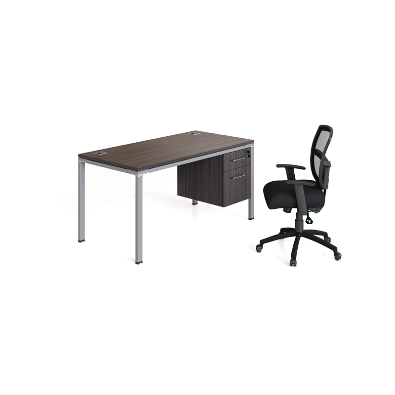 Boss Office Simple System Desk with Pedestal  in Driftwood