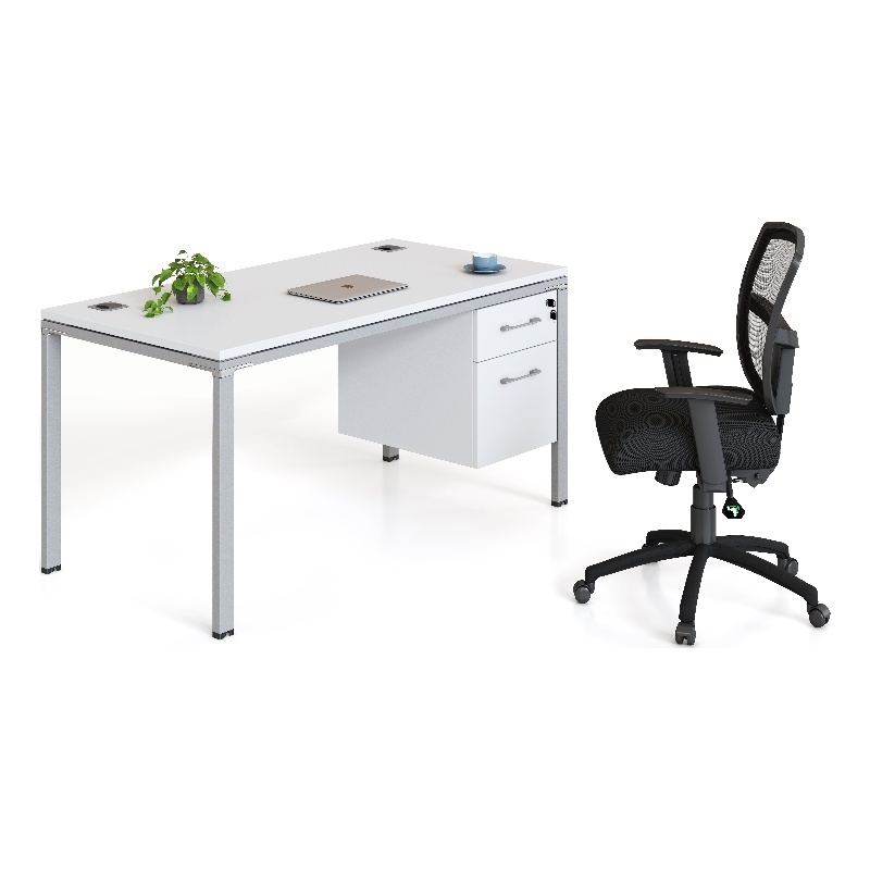 Boss Office Simple System Desk with Pedestal  in White
