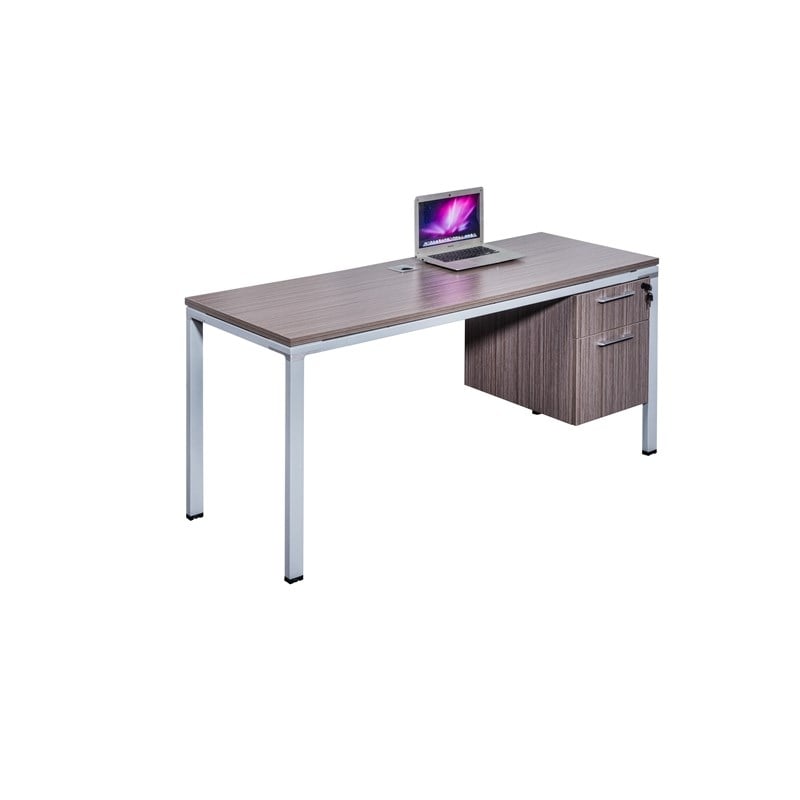 Boss Office Simple System Desk with Pedestal  in Driftwood