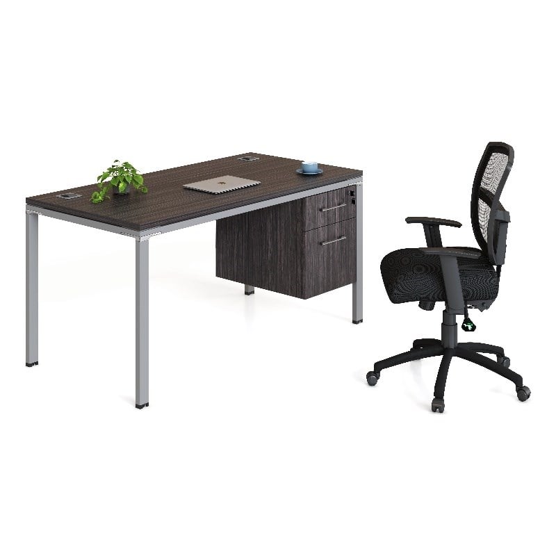 Boss Office Simple System Desk with Pedestal  in Driftwood