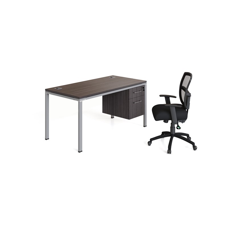 Boss Office Simple System Desk with Pedestal  in Driftwood