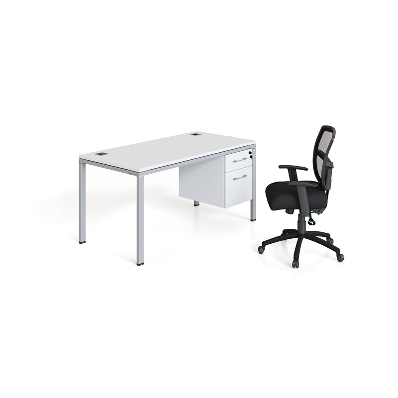 Boss Office Simple System Desk with Pedestal  in White