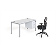 Boss Office Simple System Desk with Pedestal  in White