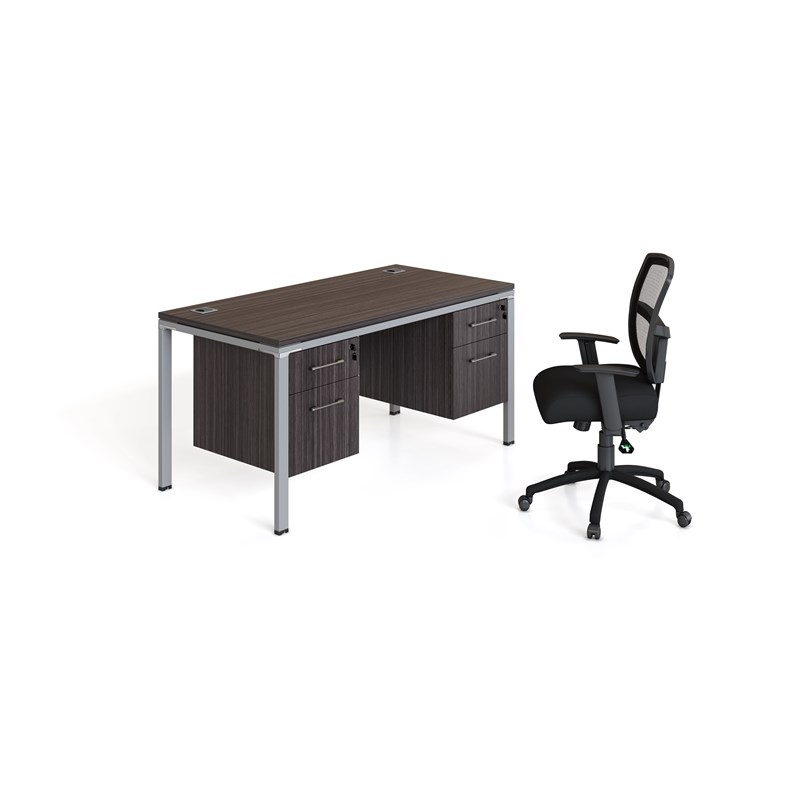Boss Office Simple System Desk with 2 Pedestals in Driftwood