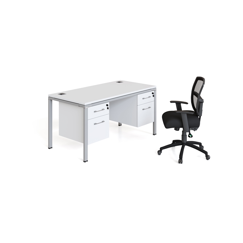 Boss Office Simple System Desk with 2 Pedestals in White