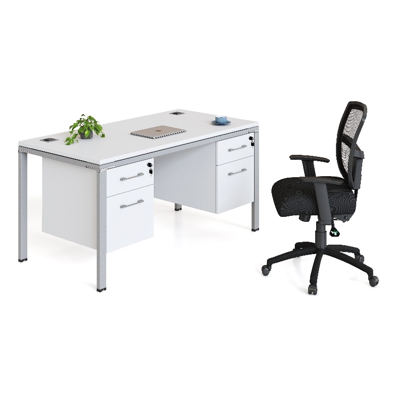Boss Office Simple System Desk with 2 Pedestals in White