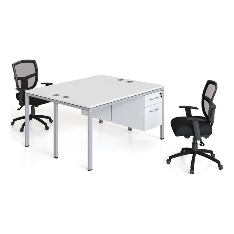 Boss Office Simple System Face to Face Double Desks with 2 Pedestals in White