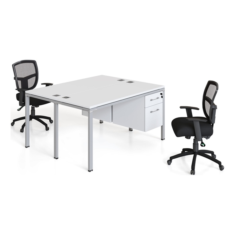 Boss Office Simple System Face to Face Double Desks with 2 Pedestals in White