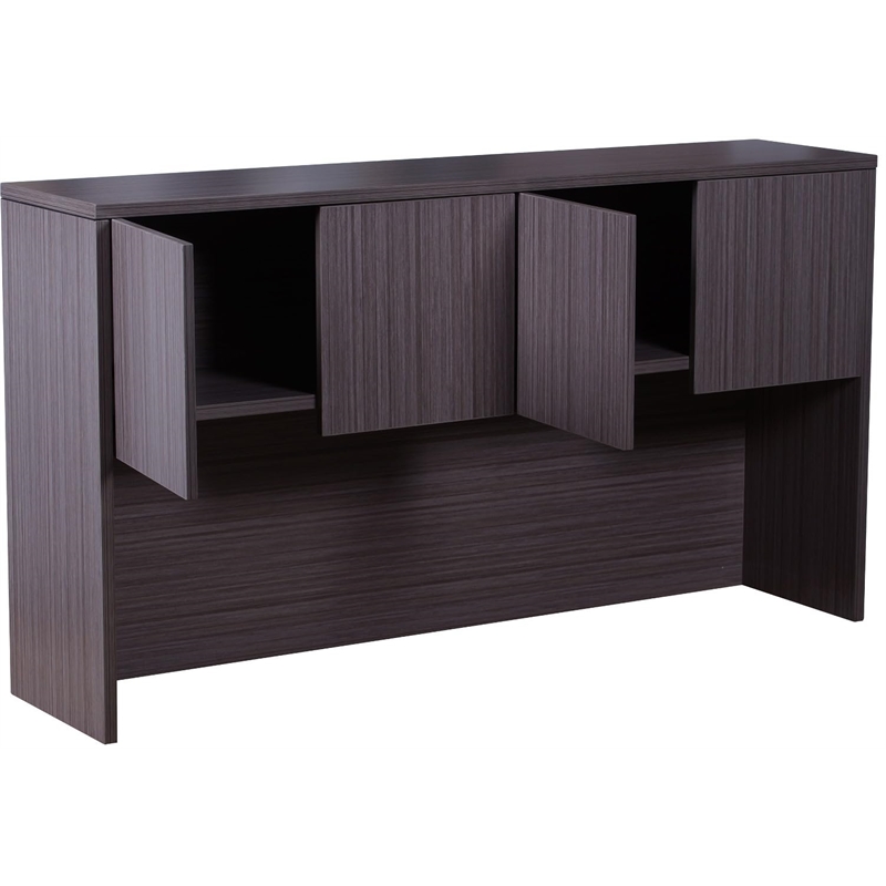 Boss Office U-Shape Desk Credenza with Pedestal and Hutch in Driftwood