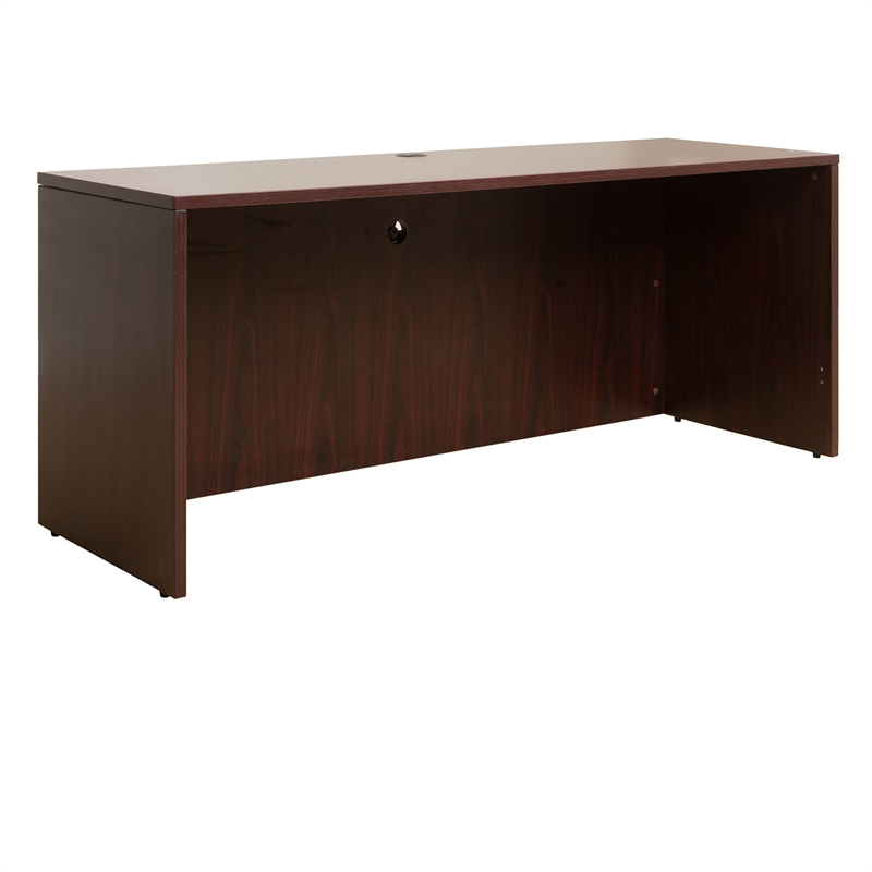 Boss Office U-Shape Desk Credenza with Pedestal and Hutch in Mahogany