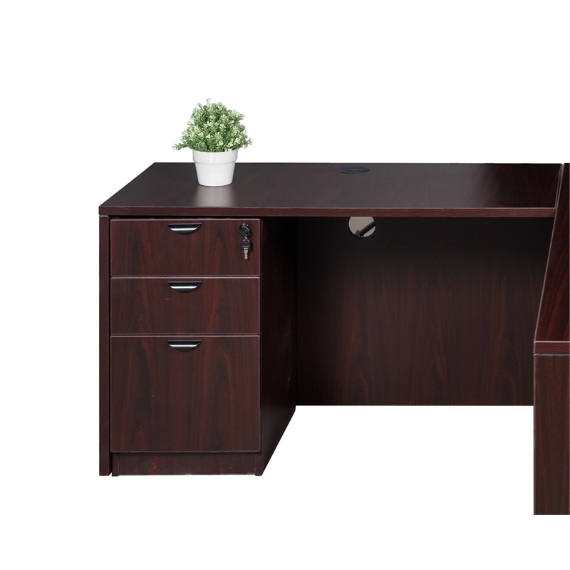 Boss Office L-Shape Desk with Pedestal in Mahogany