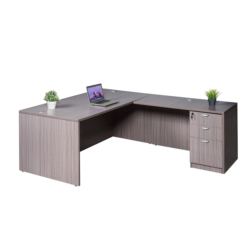 Boss Office L-Shape Desk with Pedestal in Driftwood