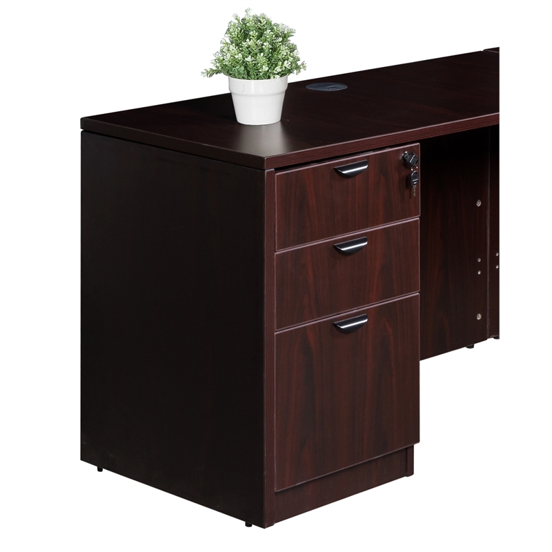 Boss Office L-Shape Desk with Pedestal in Mahogany
