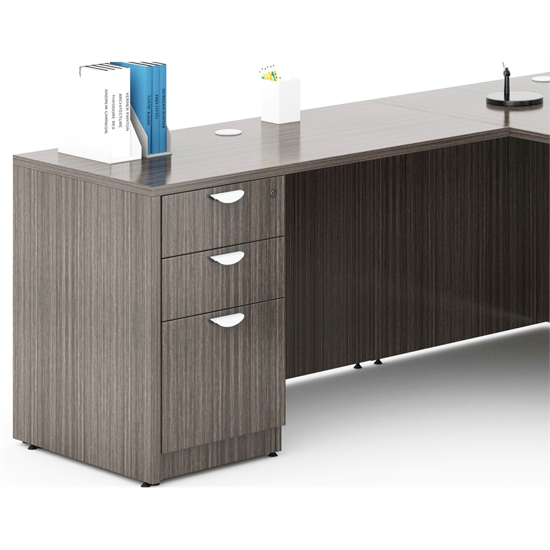 Boss Office L-Shape Desk with 2 Pedestals in Driftwood