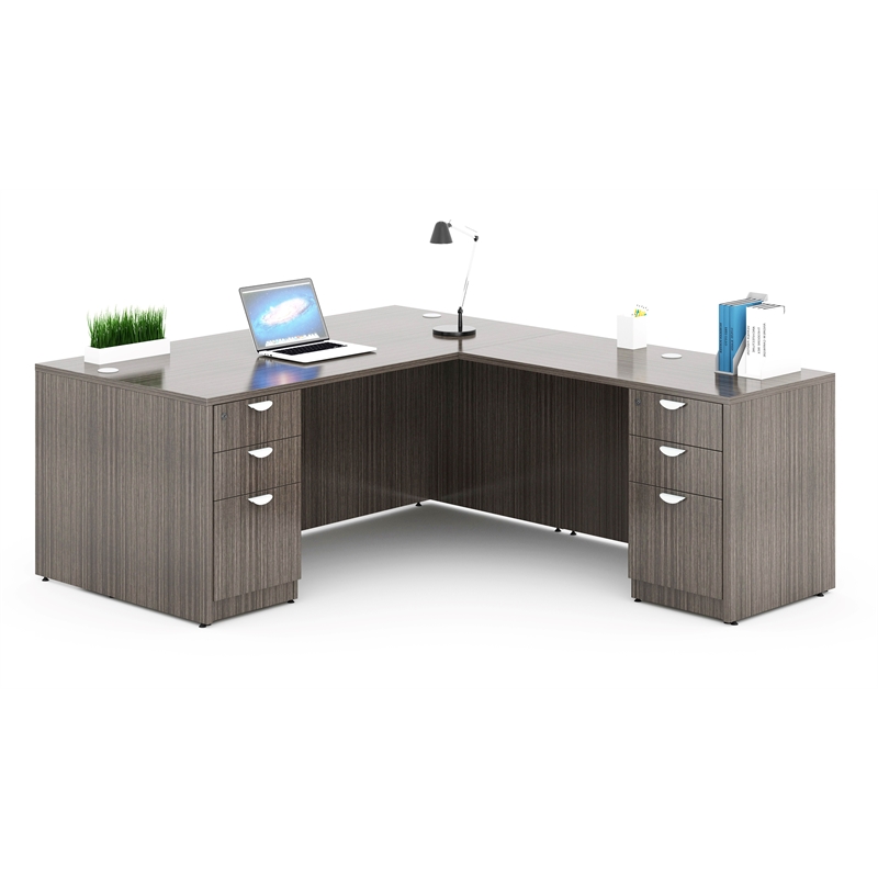Boss Office L-Shape Desk with 2 Pedestals in Driftwood
