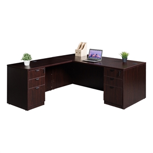 Boss Office L-Shape Desk with 2 Pedestals in Mahogany