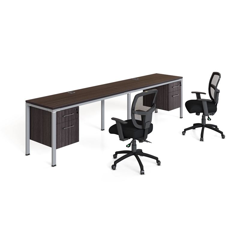 Boss Office Simple System Side by Side Double Desks with Pedestals in Driftwood