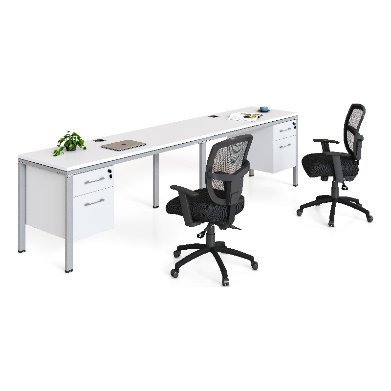 Boss Office Simple System Side by Side Double Desks with 2 Pedestals in White