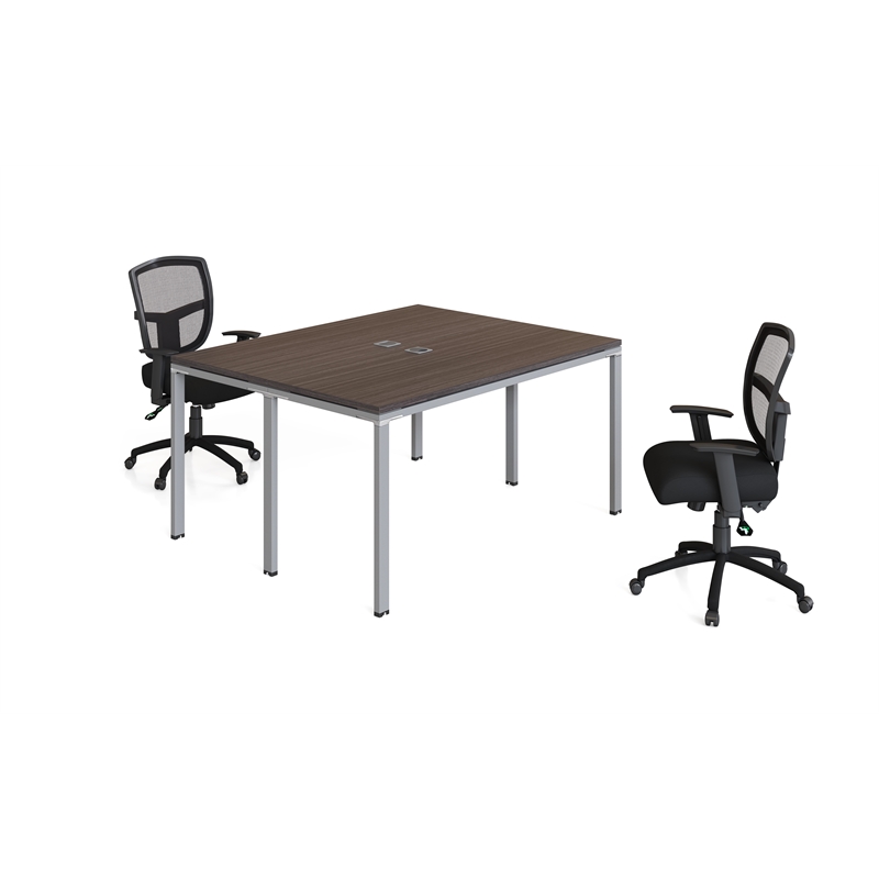 Boss Office Simple System Face to Face Double Desks in Driftwood